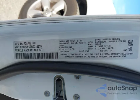 2022 Ram 1500 Classic Tradesman 4X4 5'7 Box from USA, damaged, VIN 3C6RR7KG2NG313979